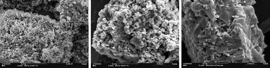 soft-, middle- and hard burned lime in the scanning electron microscope